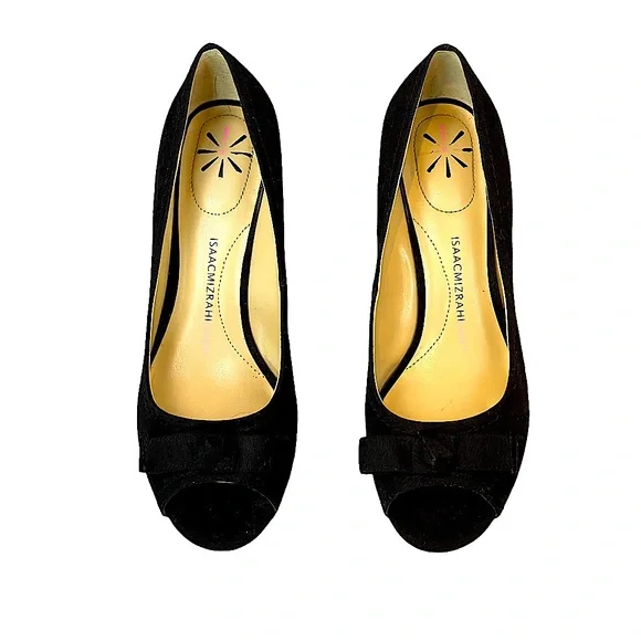 Isaac Mizrahi Live! Black Canvas Peep Toe
Straw like Wedges Bow Detail  … - Picture 14 of 17